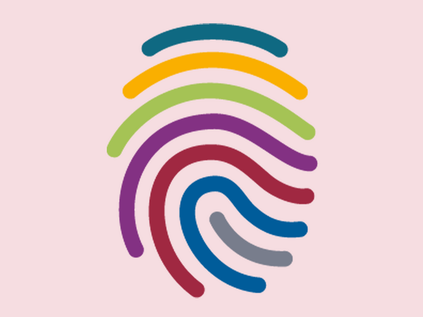 Grafik eines Fingerabdrucks in Regenbogenfarben - Pride Month Grafik eines Fingerabdrucks in Regenbogenfarben - Pride Month